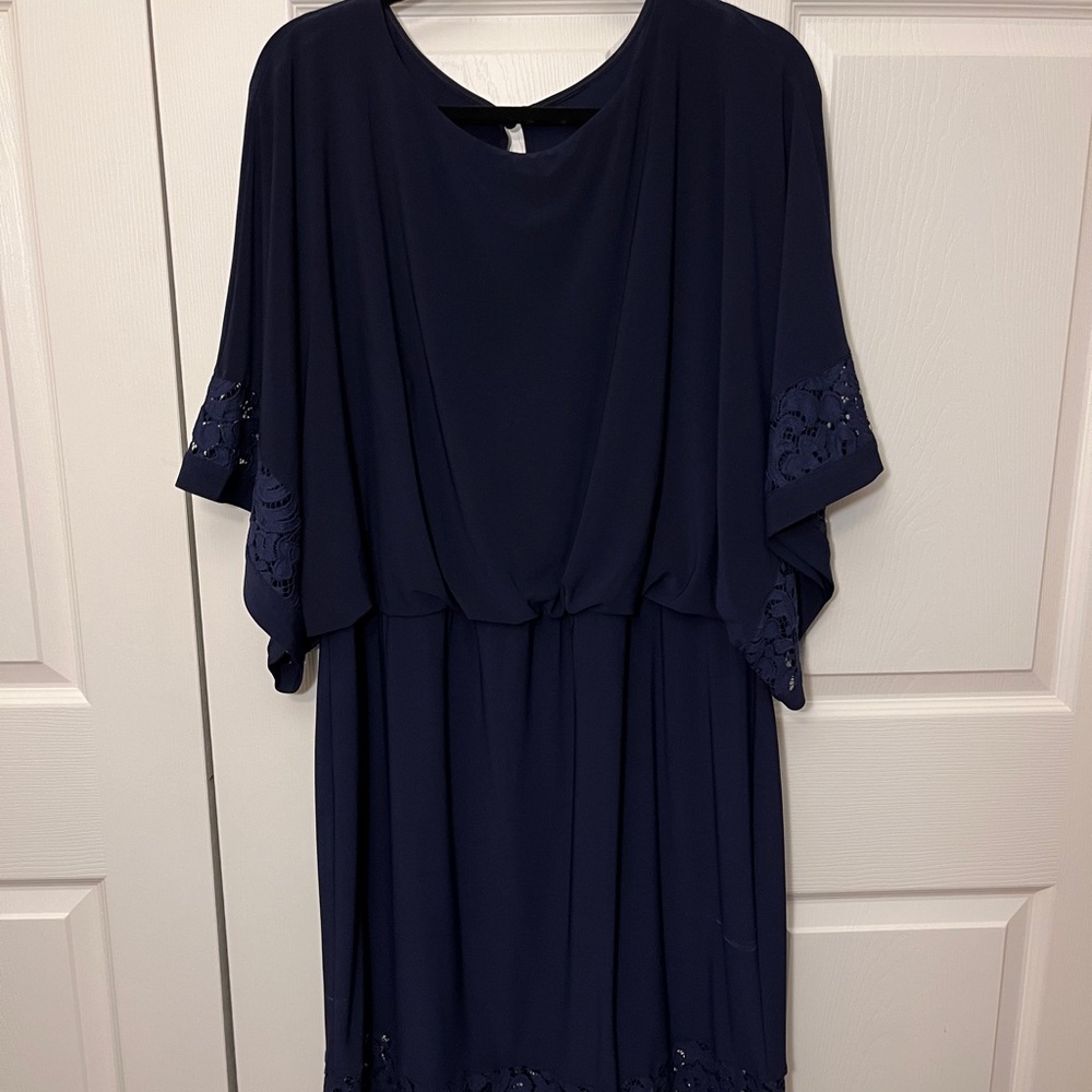 Jessica Howard Navy Lace Inset Blouson Dress